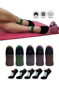 5 Çift Pamuklu Renkli Kaymaz Taban Silikon Baskılı Yoga Fitness Pilates Ve Aktivite Kadın Çorabı ürün fotoğrafı