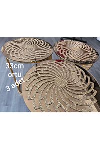 3 Adet Örtü/33cm Yuvarlak/simli Işıltılı Gold/suni Deri / Simleri Kesinlikle Dökülmez/yıkanabilir. ürün fotoğrafı