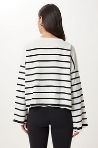 Kadın Siyah Beyaz Çizgili Oversize Crop Triko Kazak  US00659 ürün fotoğrafı