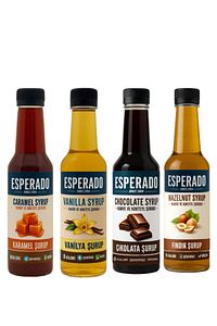 Şekersiz (SUGAR FREE)- Vanilya * Fındık * Karamel * Çikolata Aromalı Kahve Şurubu 4 Lü Set 4.x250 ml ürün fotoğrafı