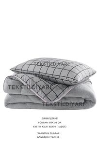 Tek Kişilik Çift Taraflı Welsoft Yorgan Füme Kare ürün fotoğrafı