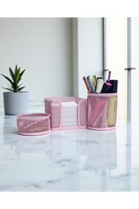 Masaüstü Perfore 3'lü Toz Pembe Kalemlik Seti Nd-1001 ürün fotoğrafı