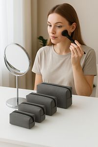 Gri Suni Matruşka Makyaj Çantası 4 Adet ürün fotoğrafı