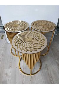 3 Adet Örtü/33cm Yuvarlak/simli Işıltılı Gold/suni Deri / Simleri Kesinlikle Dökülmez/yıkanabilir. ürün fotoğrafı