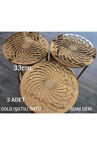 3 Adet Örtü/33cm Yuvarlak/simli Işıltılı Gold/suni Deri / Simleri Kesinlikle Dökülmez/yıkanabilir. ürün fotoğrafı