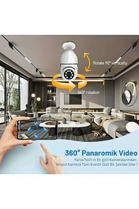 Ampul Güvenlik Kamerası | FHD Görüntü | Hareket Takipli | WiFi Bağlantılı | Gece Görüşlü Kamera ürün fotoğrafı