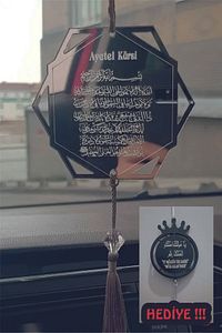 Pleksi Çift Taraflı Araba Süsü Altıgen Ayetel Kürsi Dualı Hediyeli !!! Dikiz Aynası Süsü ürün fotoğrafı