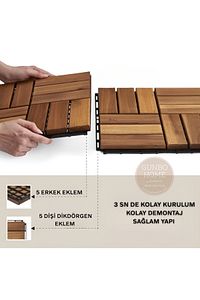 Teak Ağacı Yer Karosu 9 Adet 1 Koli Bahçe Banyo Deck Ahşap Karo Masif Yer Döşemesi Balkon Deck ürün fotoğrafı