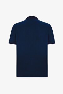 Erkek Çekmeyen Pamuklu Kumaş Slim Fit Dar Kesim Lacivert Kıvrılmaz Polo Yaka Tişört ürün fotoğrafı