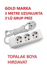 Gold Marka Priz 3'lü Üçlü Topraklı Uzatma Kablolu Grup Priz 3 Metre Orijinal Ürün Markası Gold ürün fotoğrafı