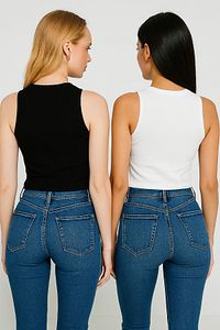 Kadın Siyah Beyaz Halter Yaka 2'li Crop Bluz ürün fotoğrafı
