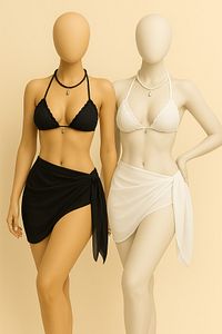 2’li Plaj Pareo Şifon Siyah Ve Beyaz Set 150x50 ürün fotoğrafı