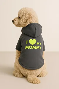 Kapüşonlu Sweatshirt Köpek ve Kedi Kıyafeti Antrasit I Love Mommy ürün fotoğrafı