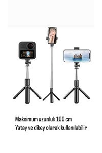 Siyah Kablosuz Kumandalı Telefon Selfie Çubuğu Monopod Ayaklı Tripod Bluetooth 100 Cm ürün fotoğrafı