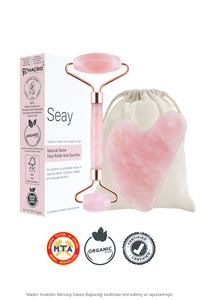 Pembe Kuvars Roller Ve Pembe Kalp Gua Sha Yüz Masaj Aleti Seti Keseli Değerli Doğal Taş Sertifikalı ürün fotoğrafı