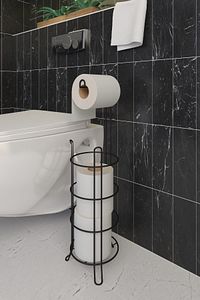 Yedekli WC Kağıtlık - Siyah Tuvalet Kağıdı Standı - Banyo Aksesuarı ürün fotoğrafı
