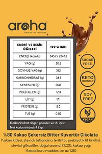 İkili Avantaj Paket. %80 Kakao Şekersiz Bitter Kuvertür Çikolata (STEVİALI) - 500 G X 2 Adet ürün fotoğrafı