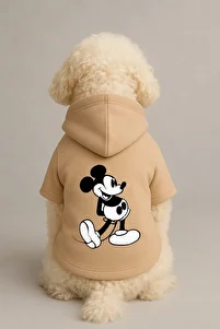 Kapişonlu Sweatshirt Köpek Ve Kedi Kıyafeti   Pudra Mickey Mouse ürün fotoğrafı