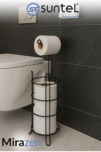 Yedekli WC Kağıtlık - Siyah Tuvalet Kağıdı Standı - Banyo Aksesuarı ürün fotoğrafı