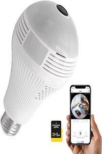 Gerçek 1080P FHD Ampul Kamera Balık Gözü Lens 360° Panoramik Ev Güvenlik Kamerası + 32GB Hafıza Kart ürün fotoğrafı
