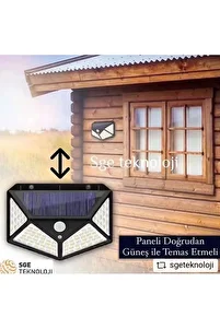 Solar Güneş Enerjili Beyaz Işık 100 Led Hareket Sensörlü 4 Taraflı Bahçe Garaj Ev Aydınlatma Lambası ürün fotoğrafı