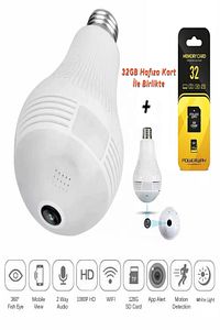 Gerçek 1080P FHD Ampul Kamera Balık Gözü Lens 360° Panoramik Ev Güvenlik Kamerası + 32GB Hafıza Kart ürün fotoğrafı