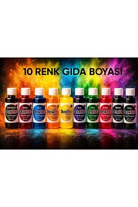 Gıda Boyası Seti 10 Adet 10 Renk 50 Ml X 10 Adet Toplam 500 Ml Su Bazlı Sıvı Gıda Boyaları ürün fotoğrafı