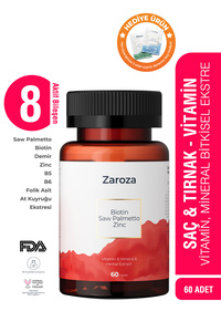 Saç Vitamini, Vitamin-Mineral-Bitkisel Ekstre, Saw Palmetto, Biotin, Çinko, Demir, B5, B6 ürün fotoğrafı