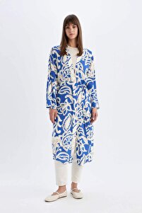 Relax Fit Desenli Uzun Viskon Kimono C9688AX24SM ürün fotoğrafı