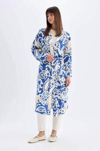 Relax Fit Desenli Uzun Viskon Kimono C9688AX24SM ürün fotoğrafı