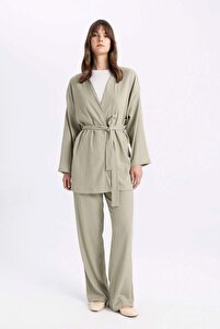 Relax Fit Şal Yaka Kemerli Bürümcük Kimono Z8777AZ24SM ürün fotoğrafı