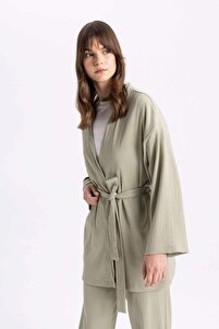 Relax Fit Şal Yaka Kemerli Bürümcük Kimono Z8777AZ24SM ürün fotoğrafı