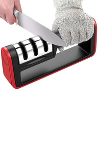 Bıçak Makas Bileme Aleti Aparatı Profesyonel Bileme Aleti 3 Açılı Elmas Seramik Bileme (RED & BLACK) ürün fotoğrafı