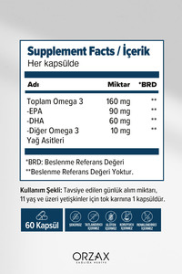 Orzax 500mg Saf Balık Yağı Limon Aromalı Blister 60 Kapsül ürün fotoğrafı