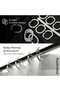 Polyester Kumaş Geometrik Desen Gri Banyo Perdesi Yerli Üretim Duş Perdesi Plastik C-halka Hediye ürün fotoğrafı
