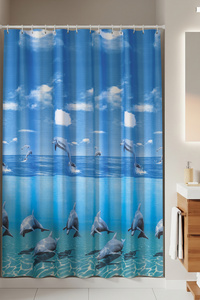 Mavi Yunus Desen Banyo Perdesi-mavi Renk Duş Perdesi, 180x200 Cm Küvet Perdesi ürün fotoğrafı