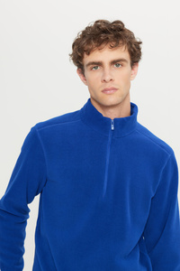 Erkek Saks Mavi Anti-pilling Tüylenme Yapmayan Isı Koruyan Standart Fit Dik Yaka Polar Sweatshirt ürün fotoğrafı