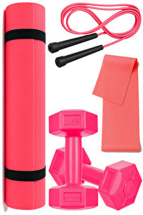 Pilates & Fitness Seti – 6mm Pilates Minderi, Atlama İpi, 2x1 Kg Dambıl, Pilates Lastiği ürün fotoğrafı