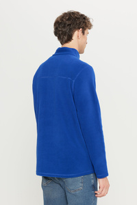 Erkek Saks Mavi Anti-pilling Tüylenme Yapmayan Isı Koruyan Standart Fit Dik Yaka Polar Sweatshirt ürün fotoğrafı