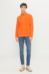 Erkek Turuncu Anti-pilling Tüylenme Yapmayan Standart Fit Dik Yaka Soğuk Geçirmez Polar Sweatshirt ürün fotoğrafı