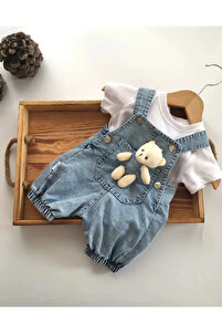 Denim Salopet Beyaz Tişört Ikili Takım ürün fotoğrafı