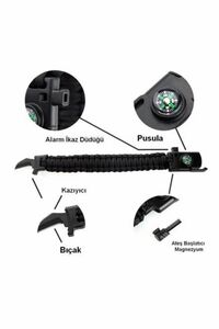 Paracord Survival Ateş Başlatıcı Magnezyum Çubuğu Bıçak Pusula Ikaz Düdüklü Bileklik ürün fotoğrafı