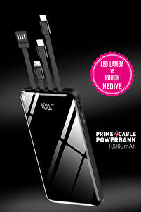 10.000 Mah Prime Dijital Göstergeli Dahili Çoklu Kablolu Powerbank,siyah,taşınabilir Şarj Cihazı ürün fotoğrafı