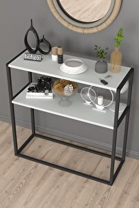 Metal Ayaklı Dresuar Dekoratif Raflı Dresuar Konsol Metal Dresuar Beyaz ürün fotoğrafı