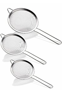 3'lü Paslanmaz Tel Süzgeç, Pirinç Süzgeci, Çelik Süzgeç, Metal Süzgeç ( 13-11-10 CM ) ürün fotoğrafı