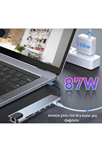 Macbook Pro Air Usb Type-c Hub Dönüştürücü Çevirici Çoklayıcı Usb Hdmı Micro Sd 8 Girişli ürün fotoğrafı