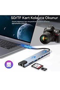 Macbook Pro Air Usb Type-c Hub Dönüştürücü Çevirici Çoklayıcı Usb Hdmı Micro Sd 8 Girişli ürün fotoğrafı