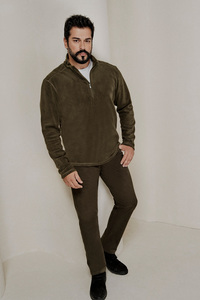 Erkek Haki Anti-pilling Tüylenme Yapmayan Standart Fit Dik Yaka Soğuk Geçirmez Polar Sweatshirt ürün fotoğrafı