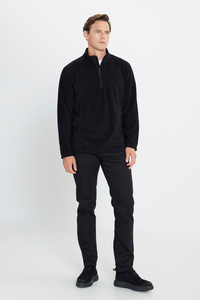 Erkek Siyah Anti-pilling Tüylenme Yapmayan Standart Fit Dik Yaka Soğuk Geçirmez Polar Sweatshirt ürün fotoğrafı