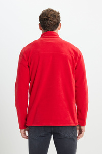 Erkek Kırmızı Anti-pilling Tüylenme Yapmayan Standart Fit Dik Yaka Soğuk Geçirmez Polar Sweatshirt ürün fotoğrafı